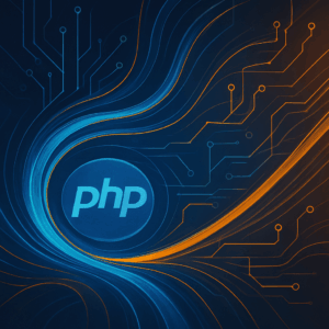 Ilustración abstracta de programación asíncrona en PHP con circuitos y líneas de flujo