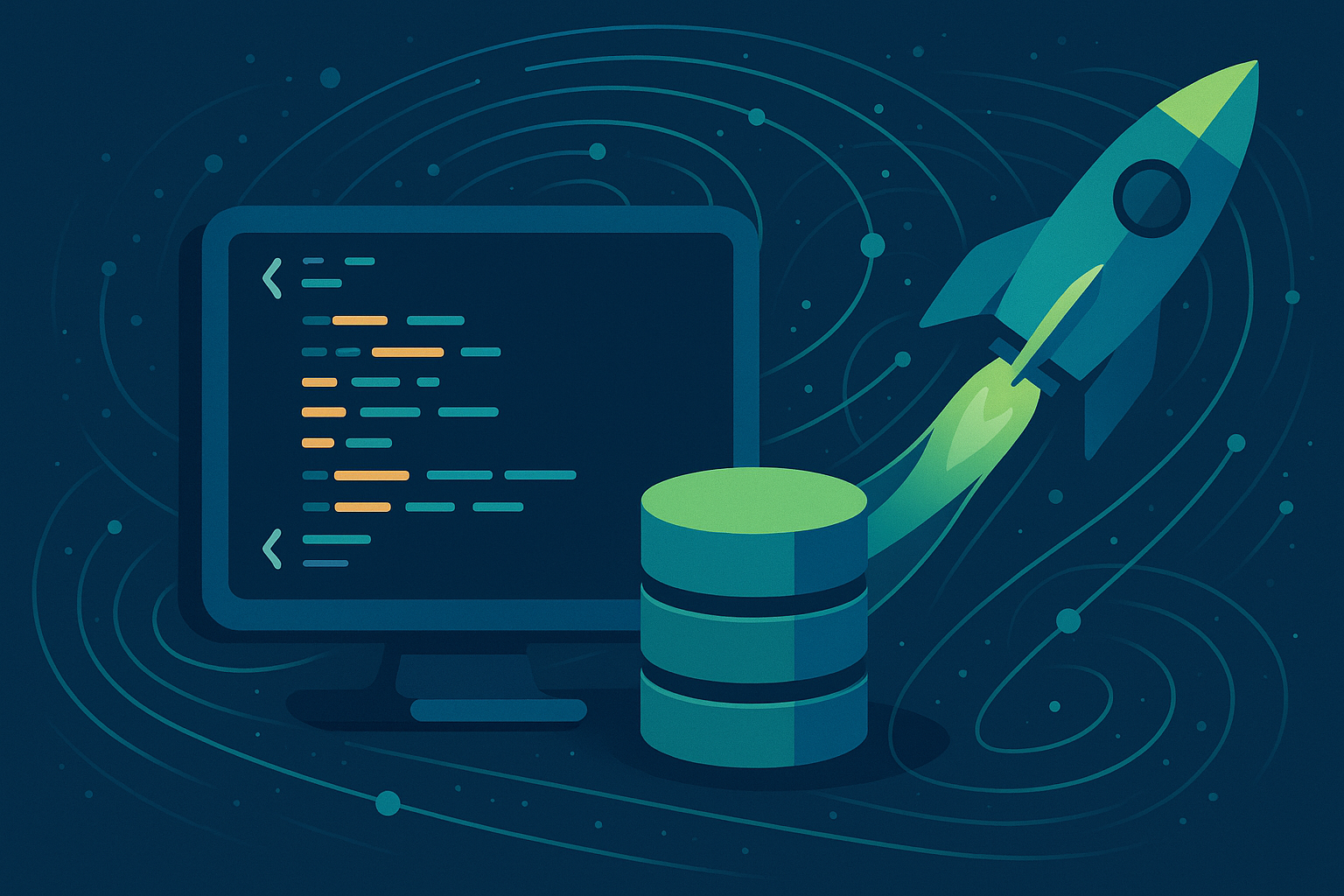 Ilustración abstracta de base de datos y código para mejorar el rendimiento de PHP